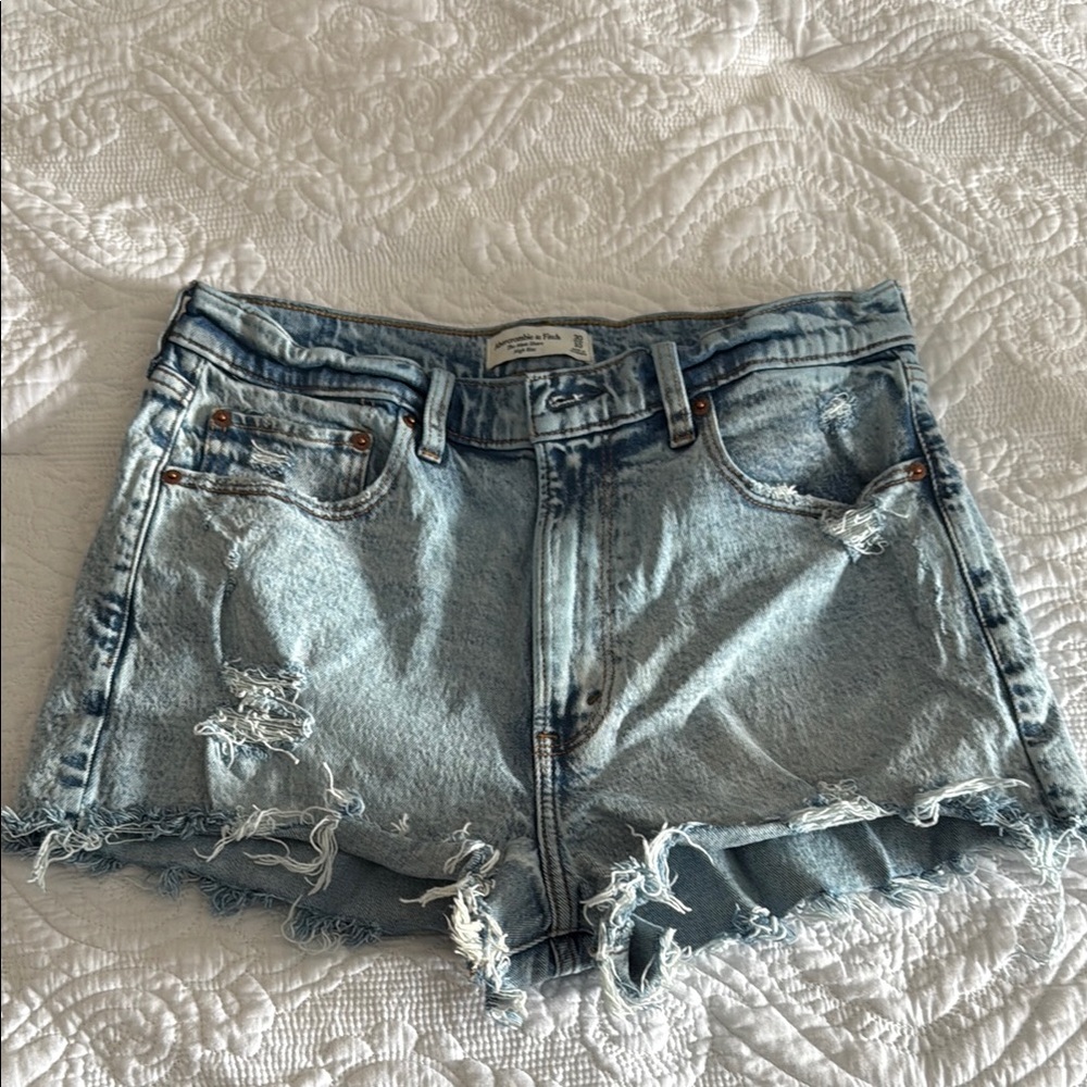 Abercrombie & fitch Distressed Light Blue Denim Shorts